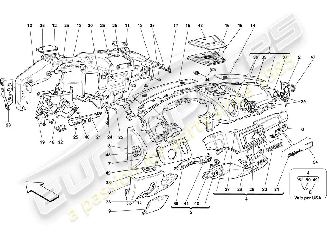 ferrari california (usa) armaturenbrett teilediagramm