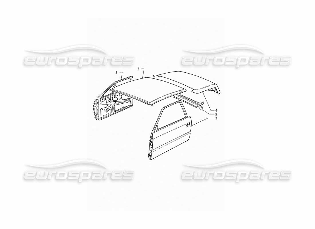 maserati ghibli 2.8 (abs) karosserie: teilediagramm für dachblech, türen und kofferraumdeckel