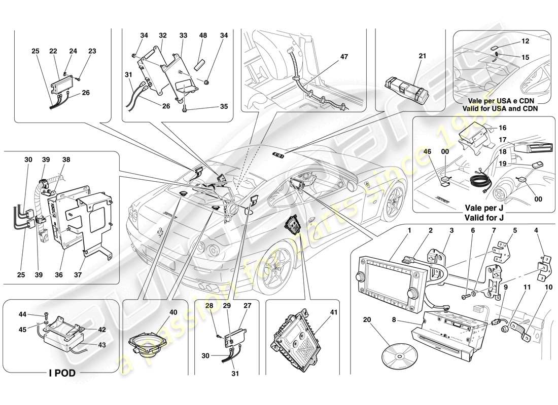 ferrari 612 scaglietti (rhd) audiosystem - teilediagramm der erweiterten version