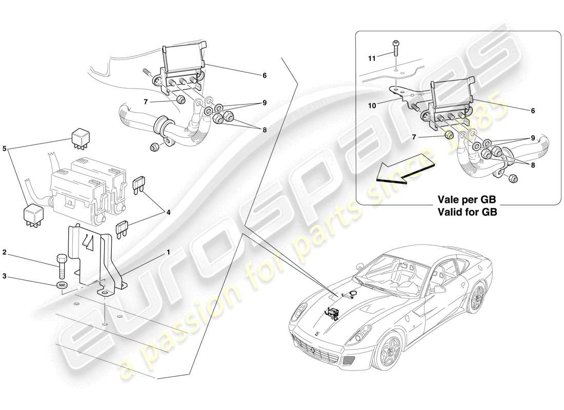 ferrari 599 gtb fiorano (rhd) motorraum-steuergeräte-ersatzteildiagramm