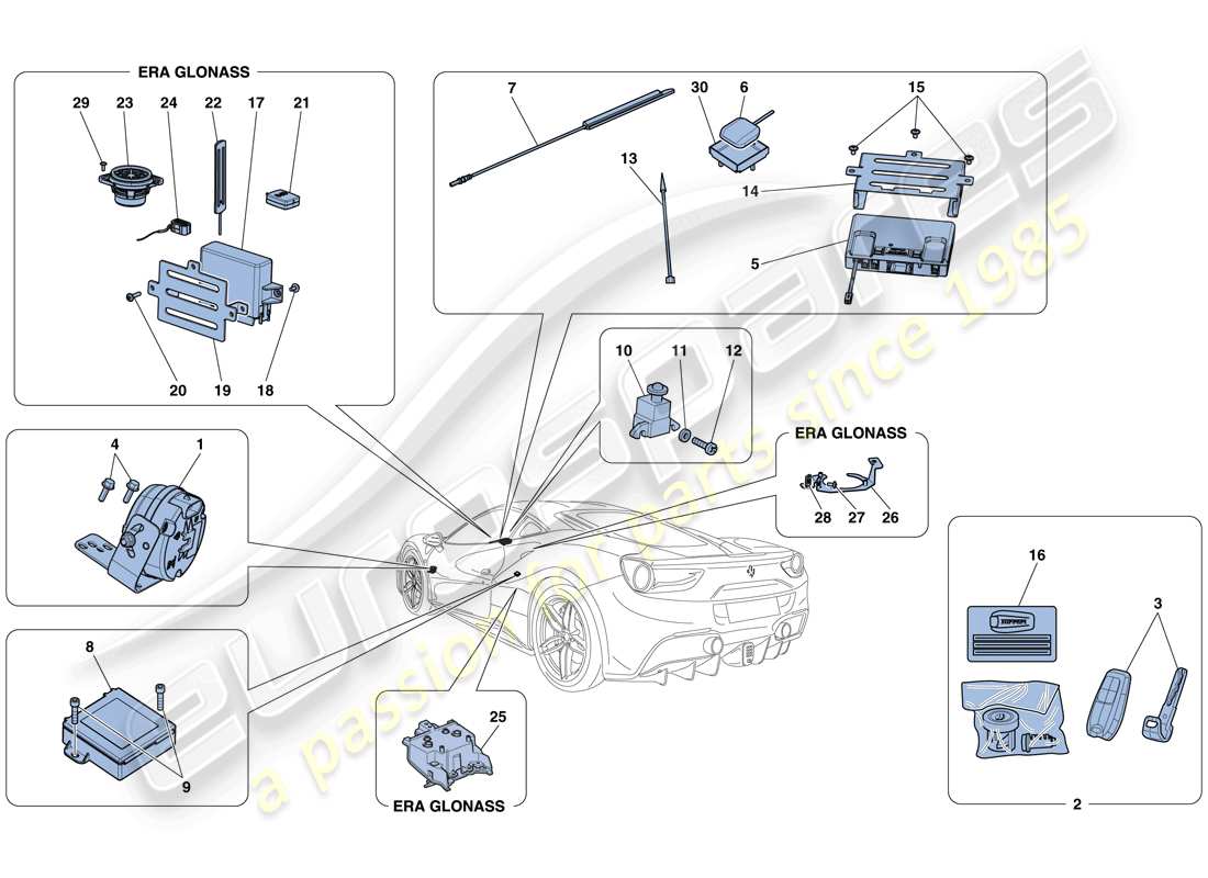 ferrari 488 gtb (europe) diebstahlsicherungssystem - teilediagramm