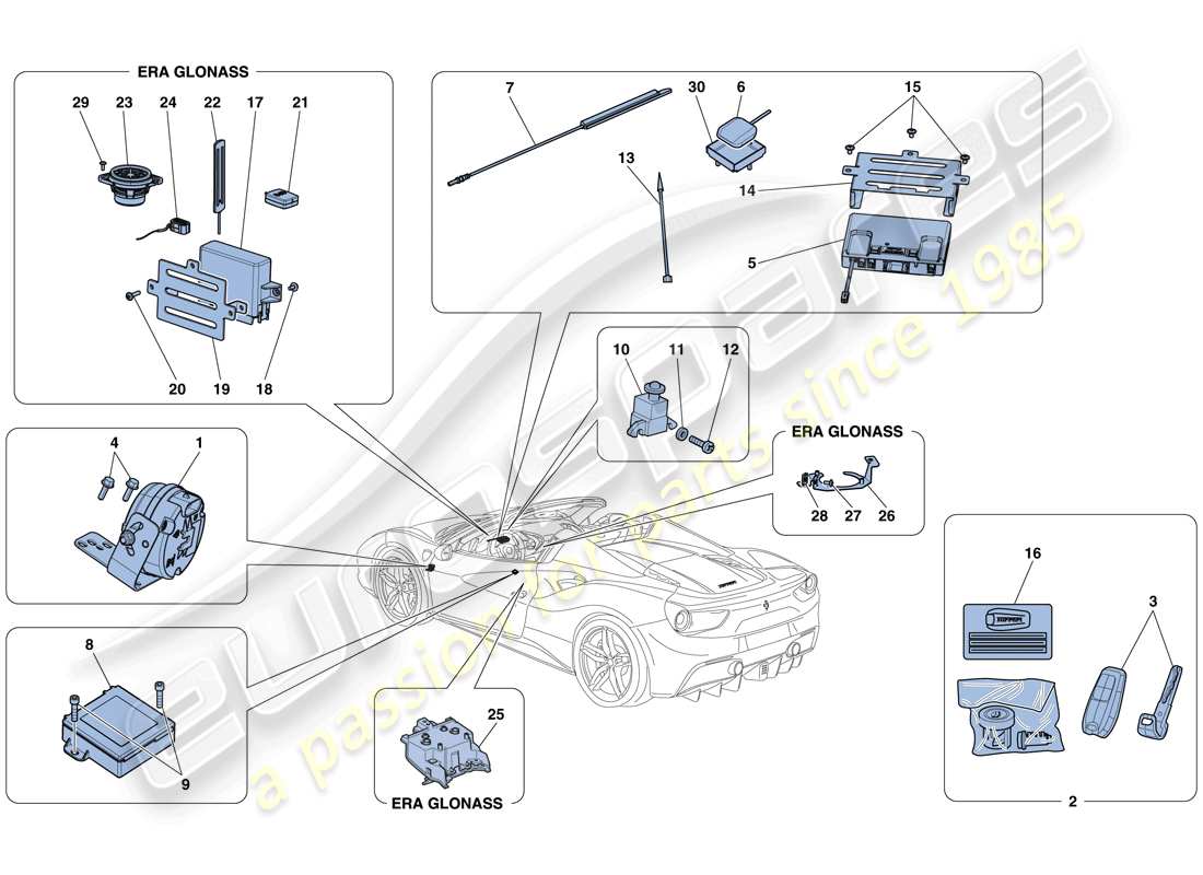 ferrari 488 spider (europe) diebstahlsicherungssystem - teilediagramm