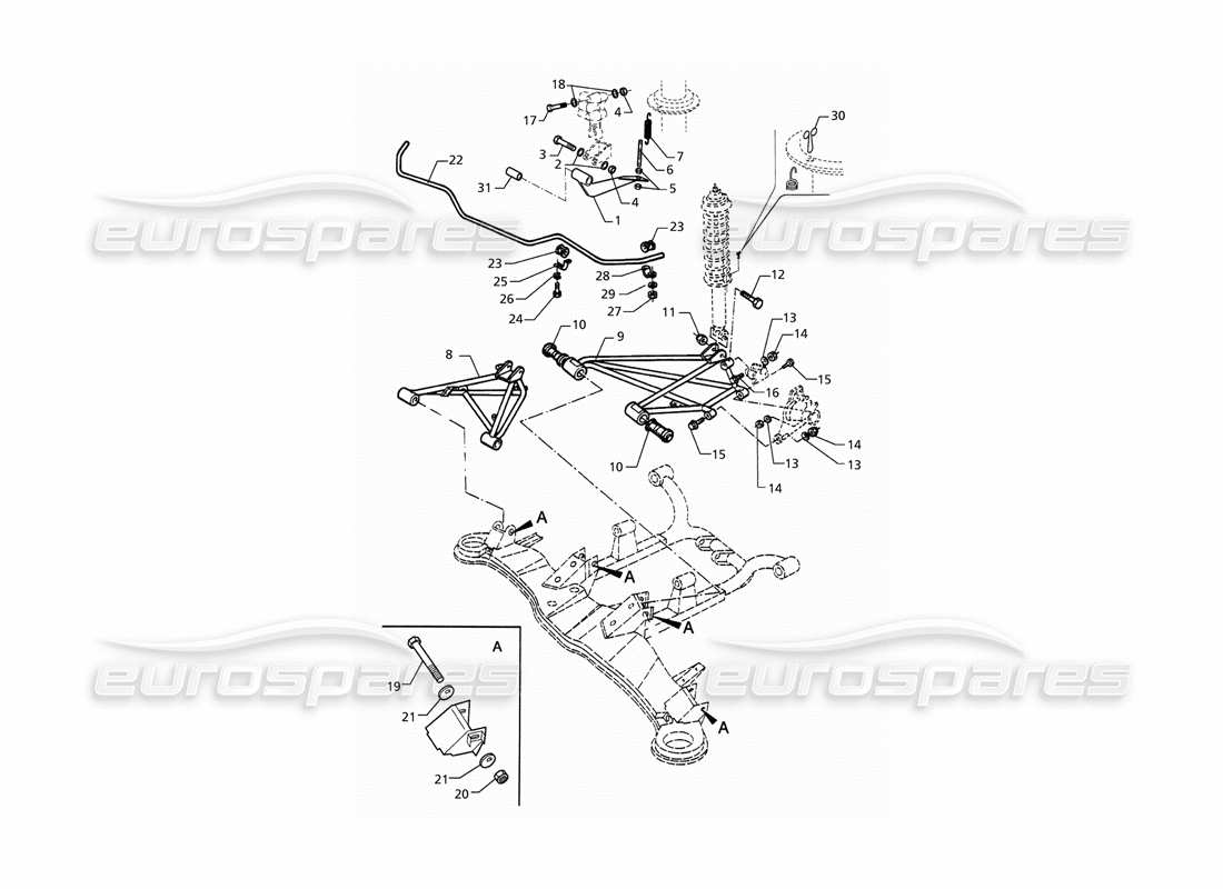 maserati qtp. 3.2 v8 (1999) teilediagramm für hinterradaufhängung und stabilisator