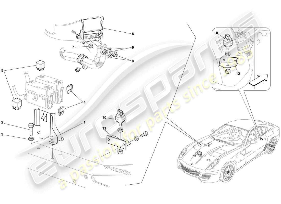 ferrari 599 gto (usa) motorraum-steuergeräte teilediagramm