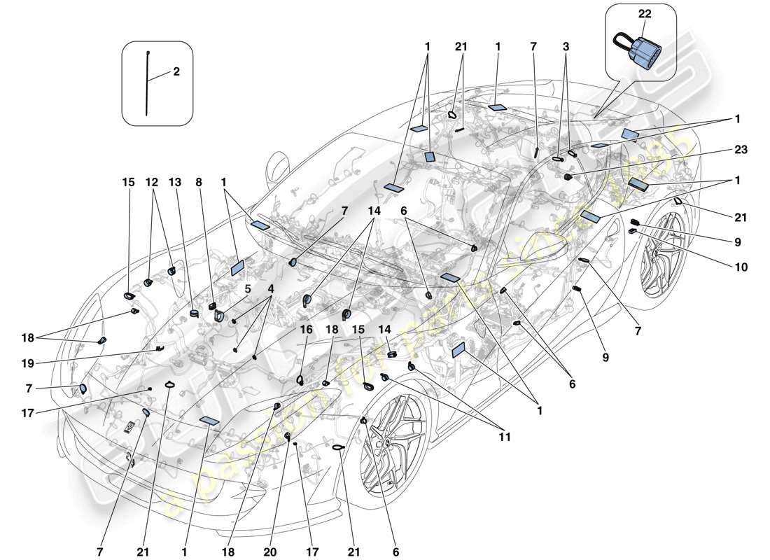 ferrari 812 superfast (rhd) verschiedene befestigungen für die elektrische anlage teilediagramm