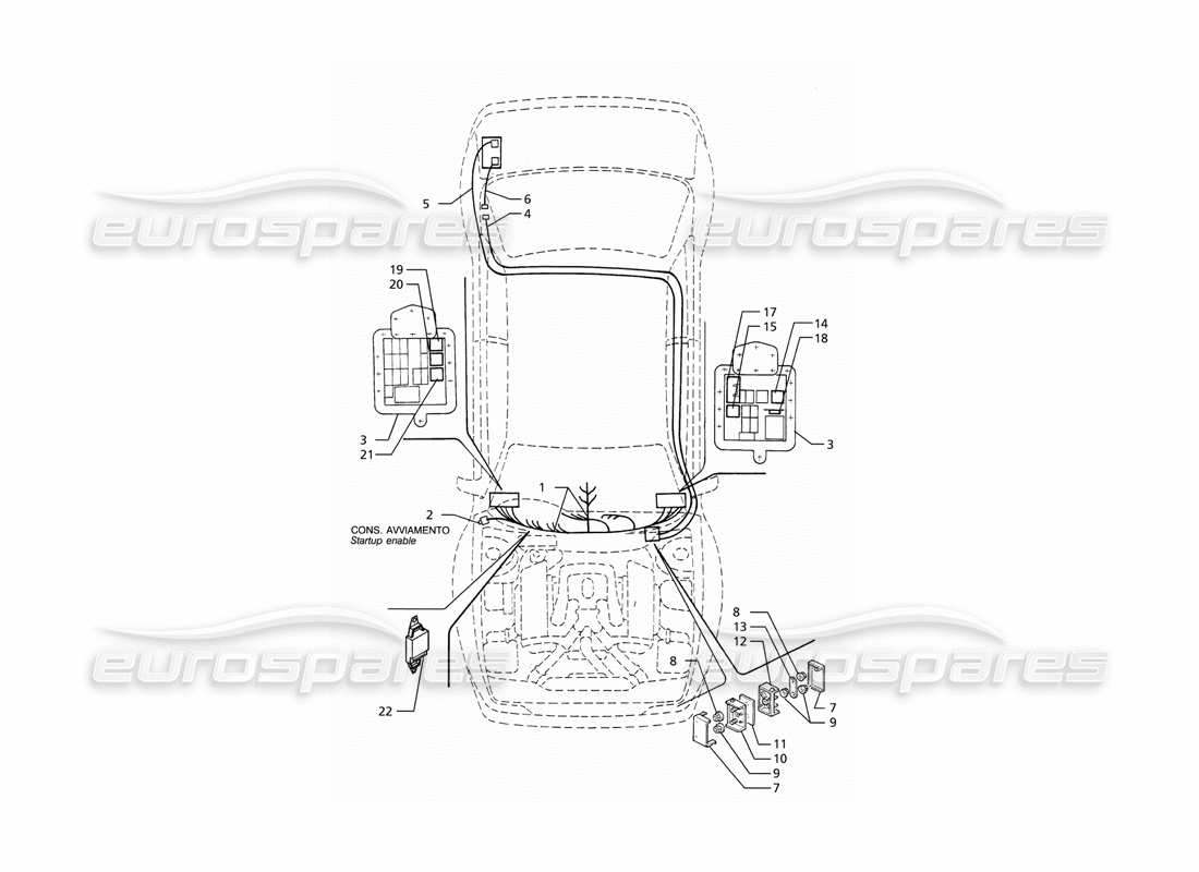 maserati ghibli 2.8 (abs) elektrisches system: armaturenbrett und batterie (rechtsantrieb) teilediagramm