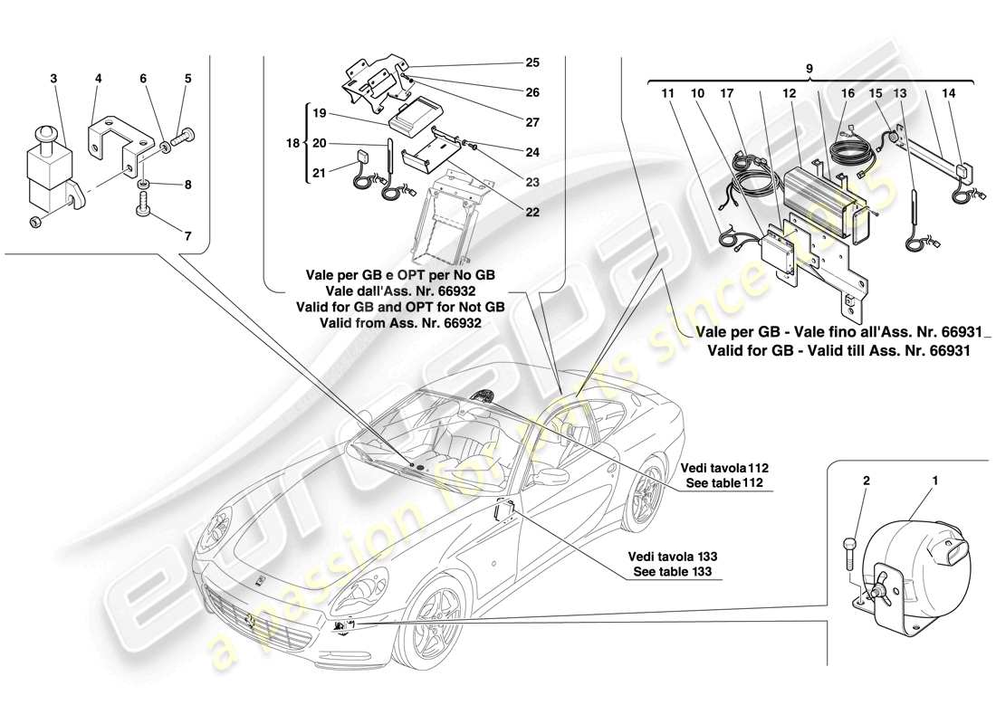 ferrari 612 scaglietti (usa) diebstahlsicherung - steuergeräte und geräte - teilediagramm