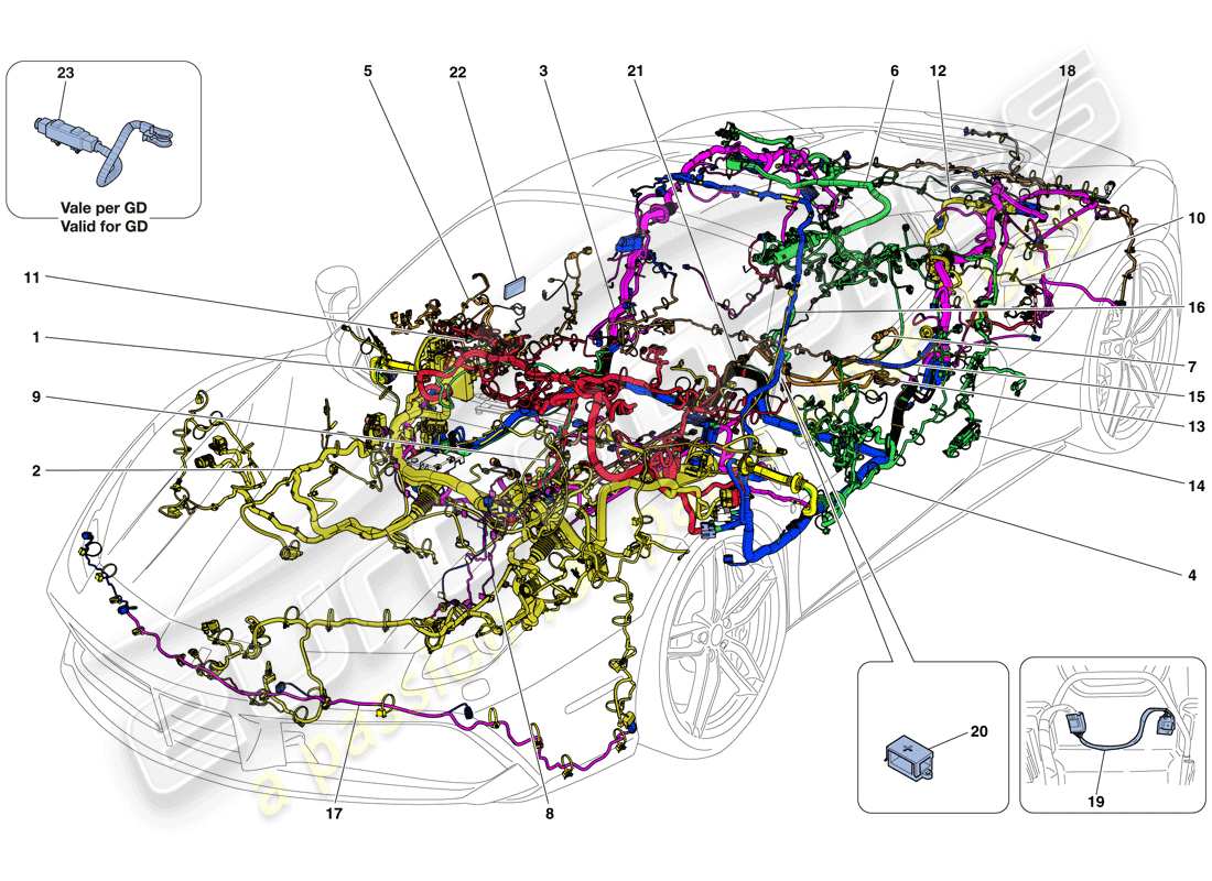 ferrari 488 spider (europe) hauptkabelbäume teilediagramm