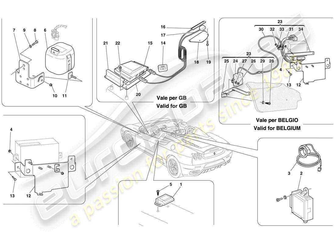 ferrari f430 spider (europe) diebstahlsicherung - steuergeräte und geräte - teilediagramm