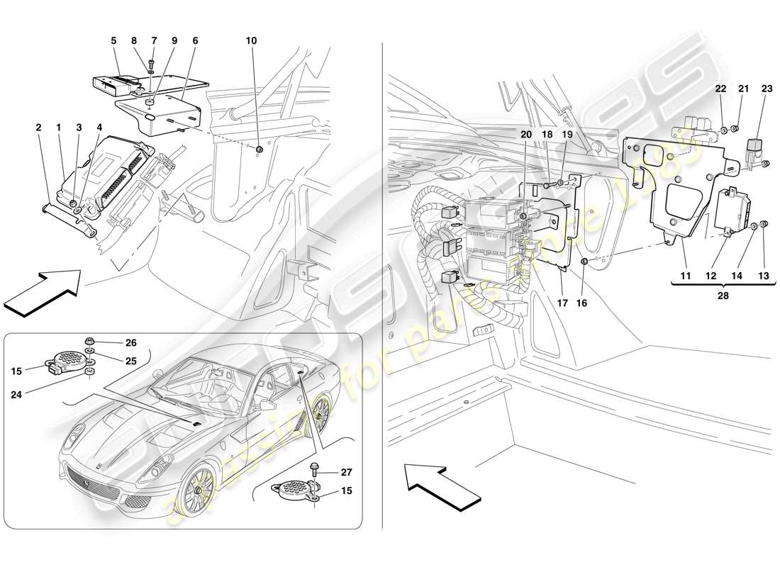 ferrari 599 gto (rhd) steuergeräte für gepäckraum teilediagramm