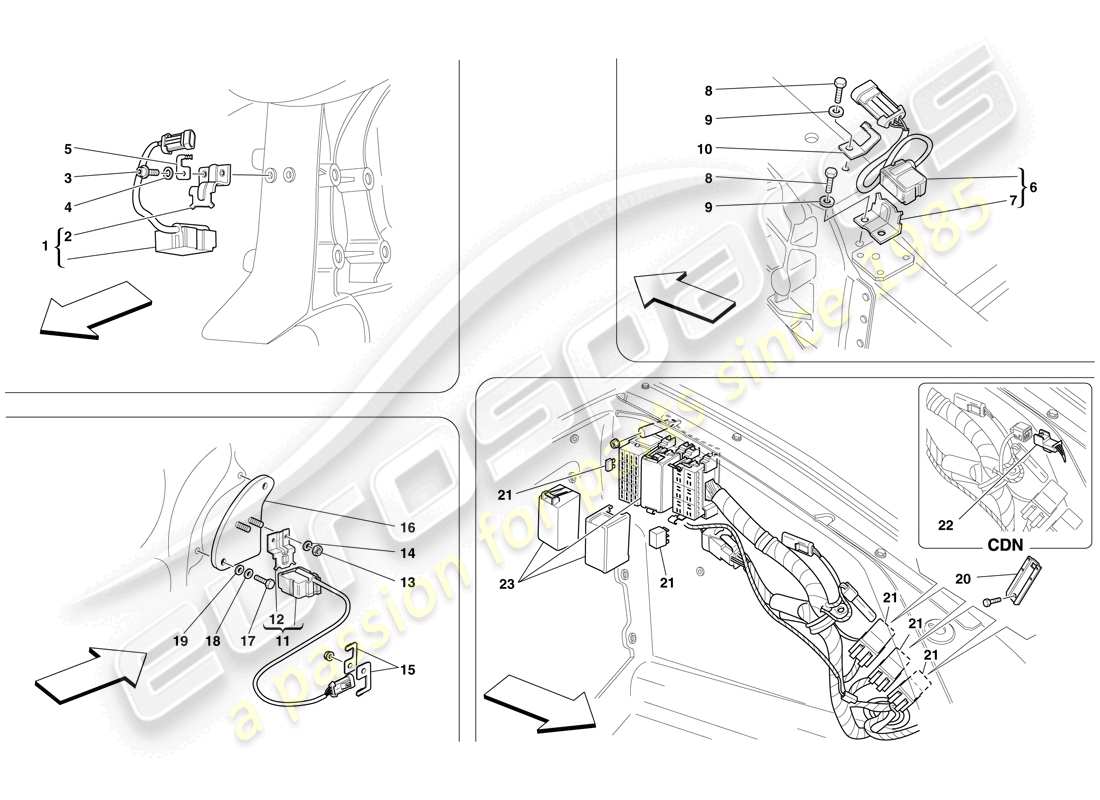 ferrari f430 spider (europe) ecus und sensoren im vorder- und motorraum teilediagramm