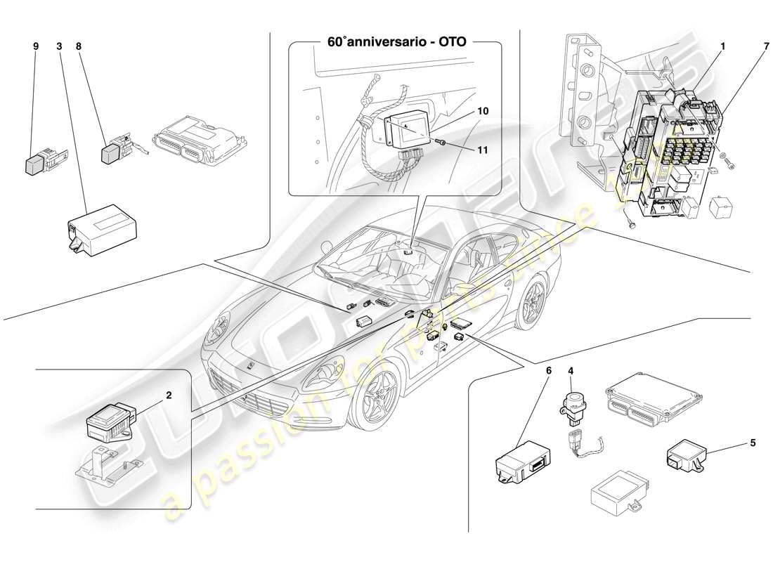 ferrari 612 scaglietti (rhd) teilediagramm für ecus im fahrgastraum