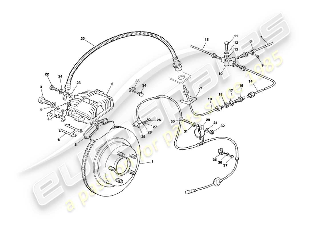 aston martin v8 volante (1997) teilediagramm für hinterradbremsen