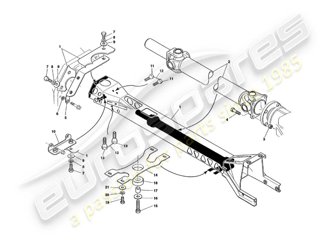 aston martin v8 volante (1998) teilediagramm für drehmomentrohr und antriebswelle