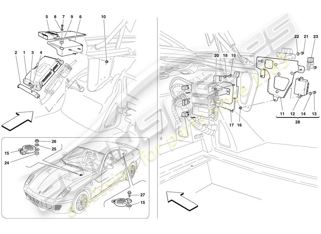 ferrari 599 gtb fiorano (usa) teilediagramm für ecus im gepäckraum