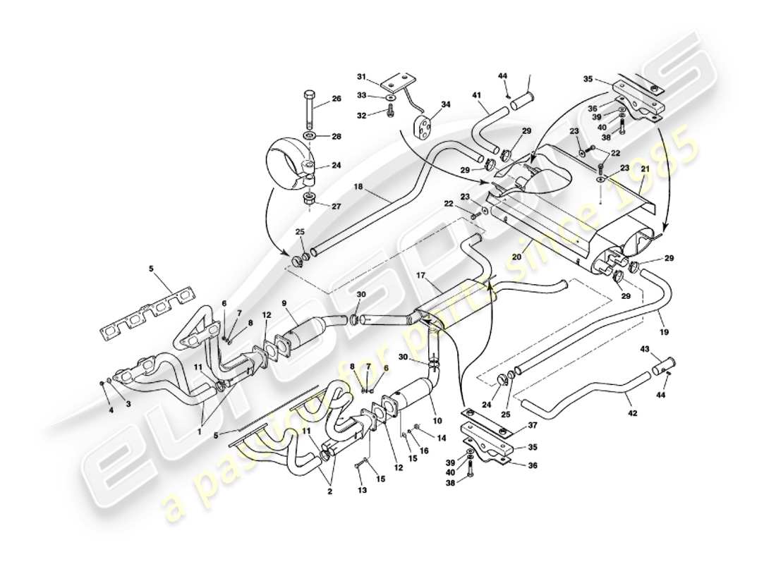 aston martin v8 volante (2000) auspuffanlage teilediagramm