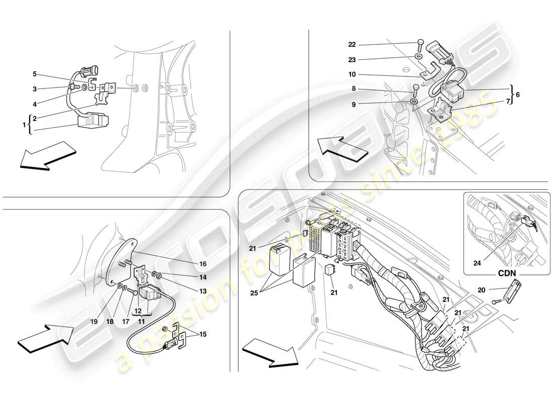 ferrari f430 scuderia (usa) ecus und sensoren im vorder- und motorraum teilediagramm