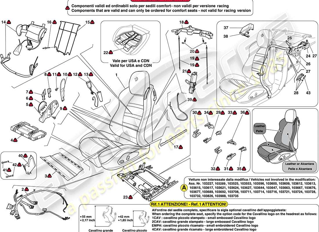 ferrari california (usa) vordersitz - sicherheitsgurte ersatzteildiagramm