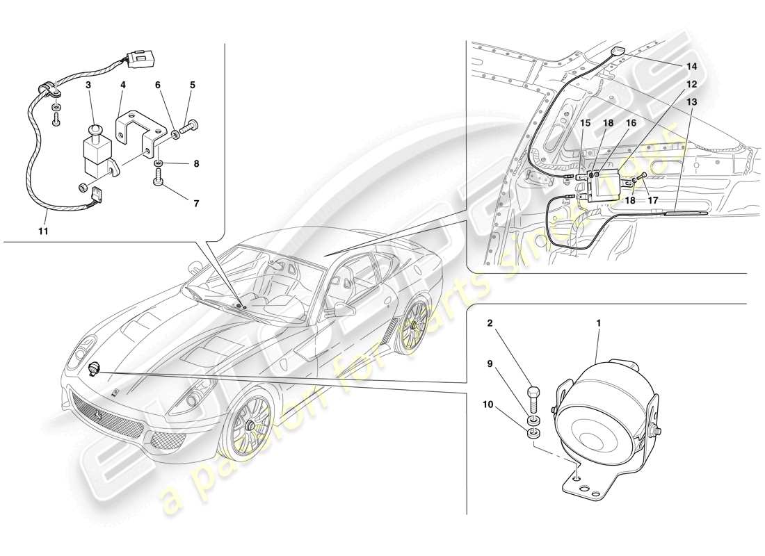 ferrari 599 gto (rhd) steuergeräte und geräte für diebstahlsicherungssysteme teilediagramm