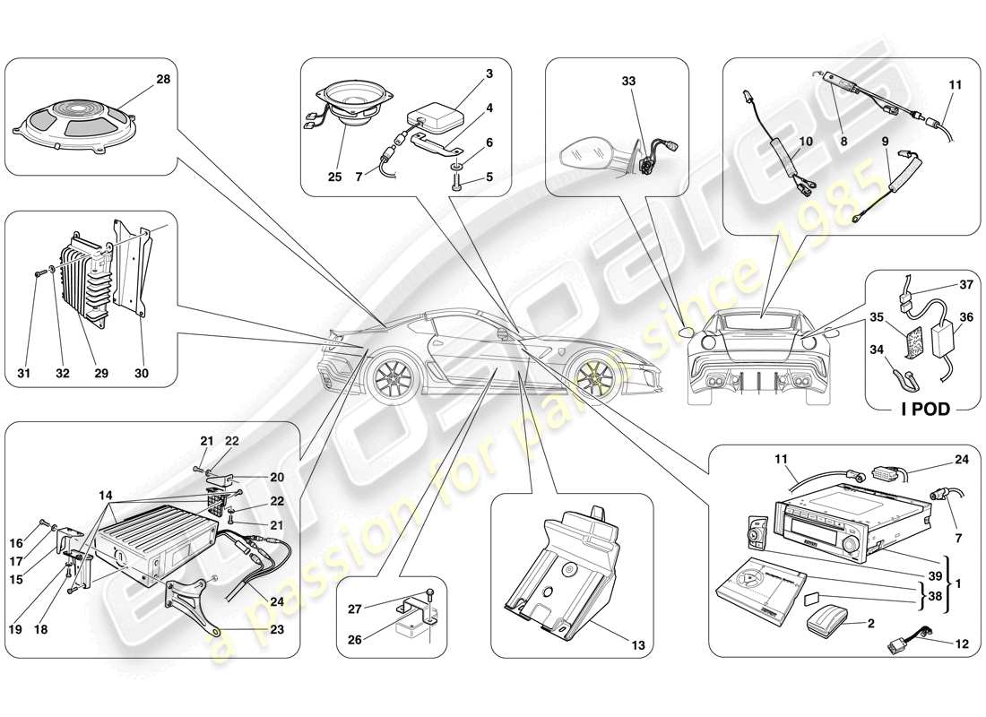 ferrari 599 gto (rhd) hifi-system - teilediagramm