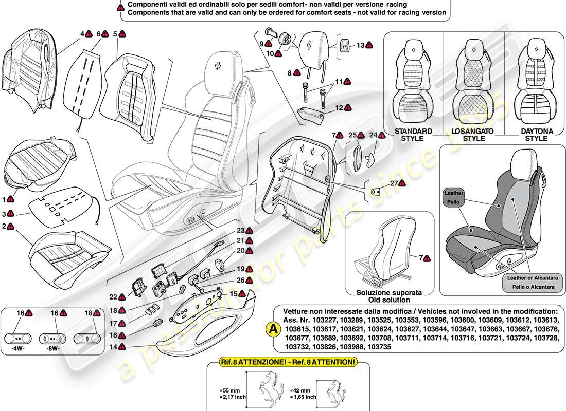 ferrari california (usa) vordersitz - verkleidung und zubehör teilediagramm