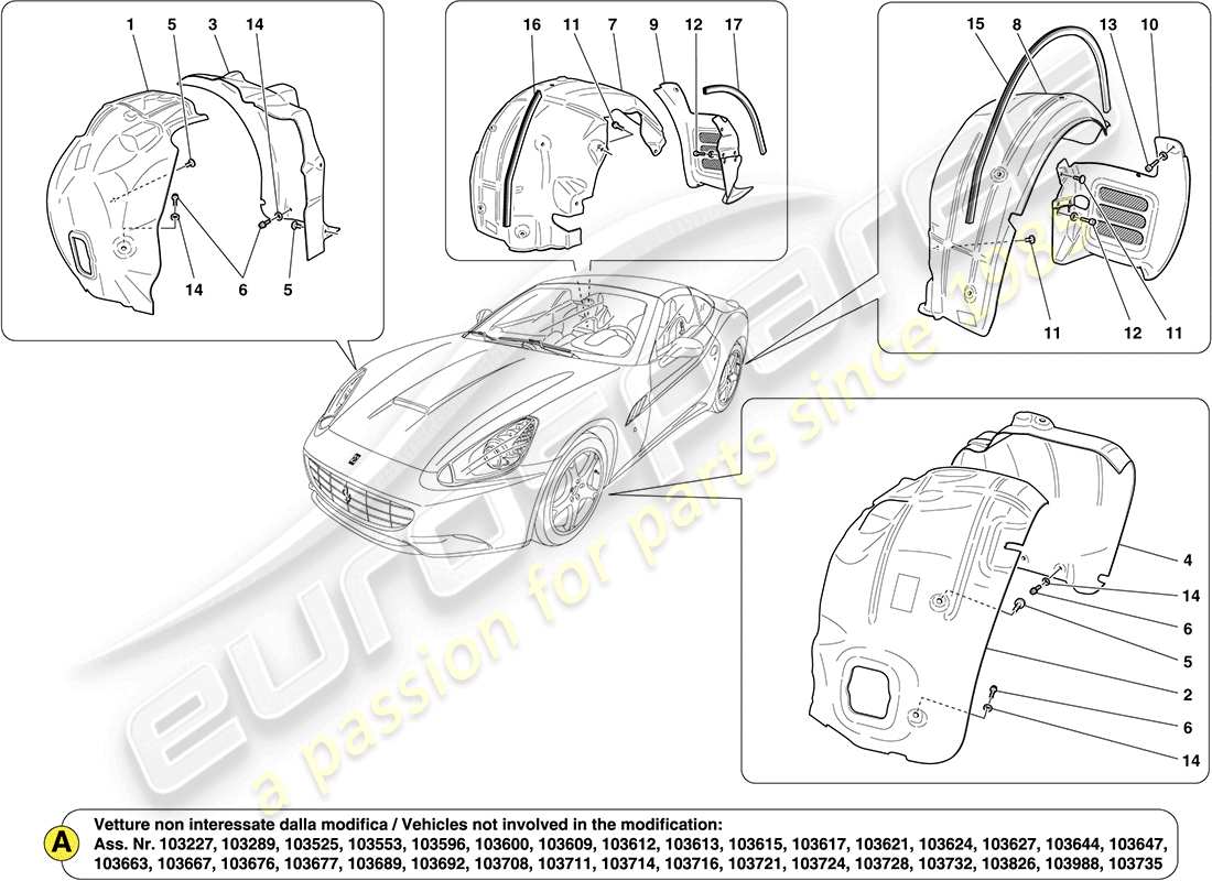 ferrari california (usa) radkasten und türen ersatzteildiagramm