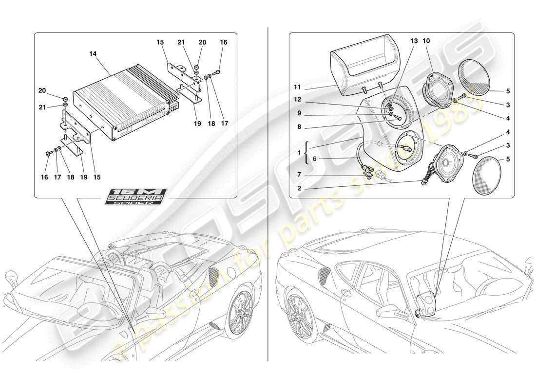 ferrari f430 scuderia (usa) radioverstärkersystem teilediagramm