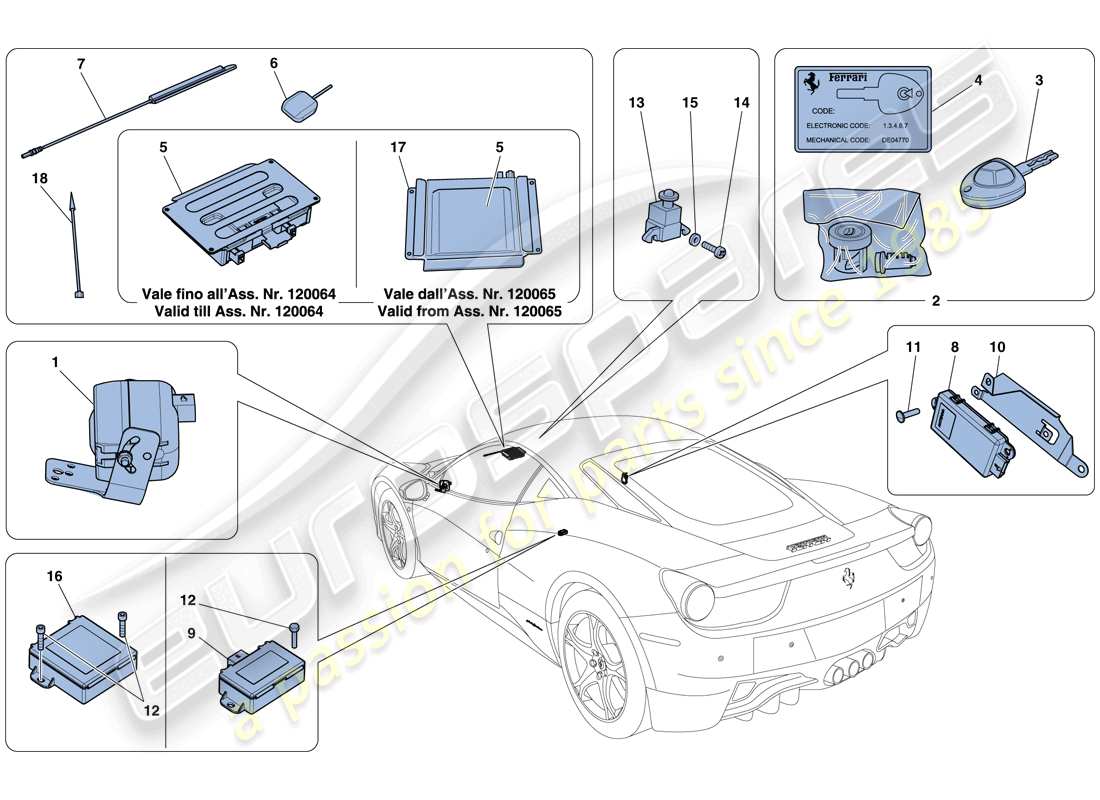 ferrari 458 italia (usa) diebstahlsicherungssystem - teilediagramm