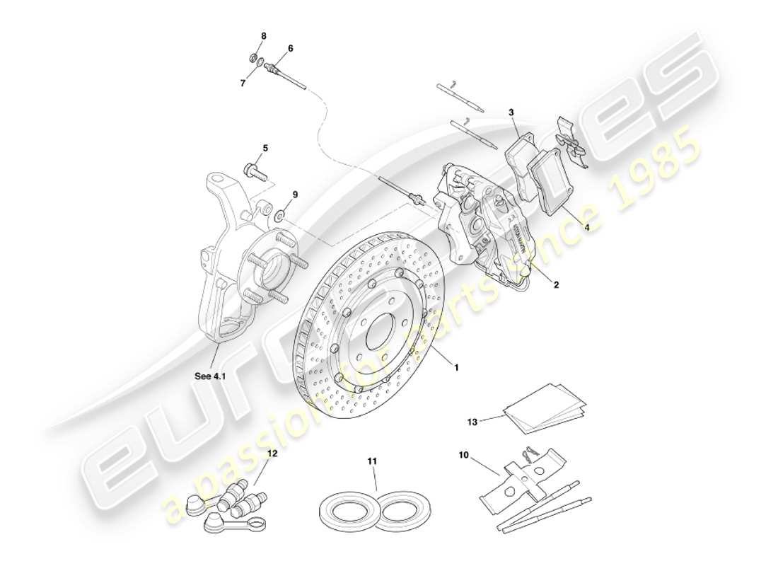 aston martin db7 vantage (2003) teilediagramm für vorderbremsen