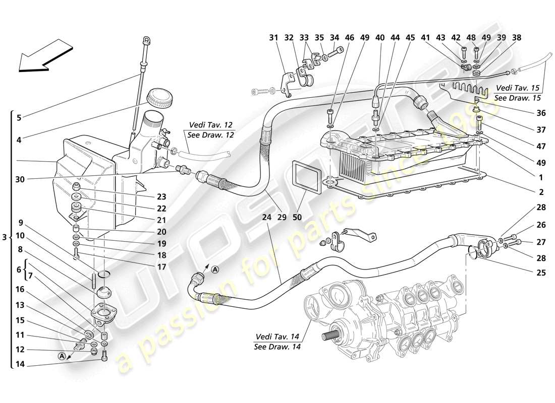 maserati trofeo schmiersystem - tank - wärmetauscher - teilediagramm