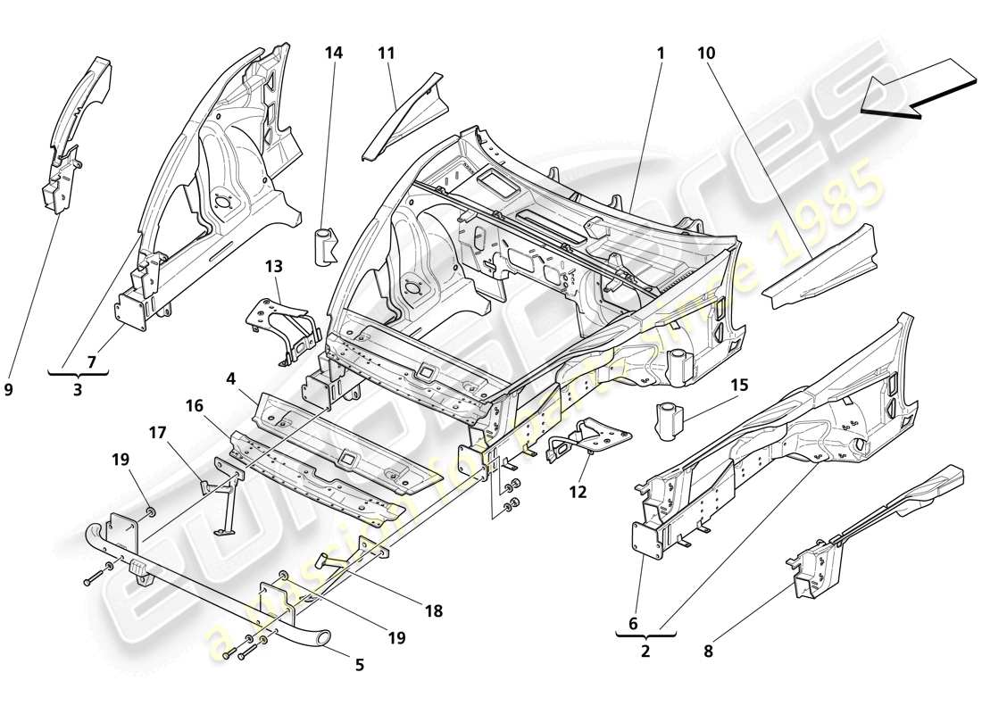 maserati trofeo karosserie - hintere aussenverkleidungen teilediagramm