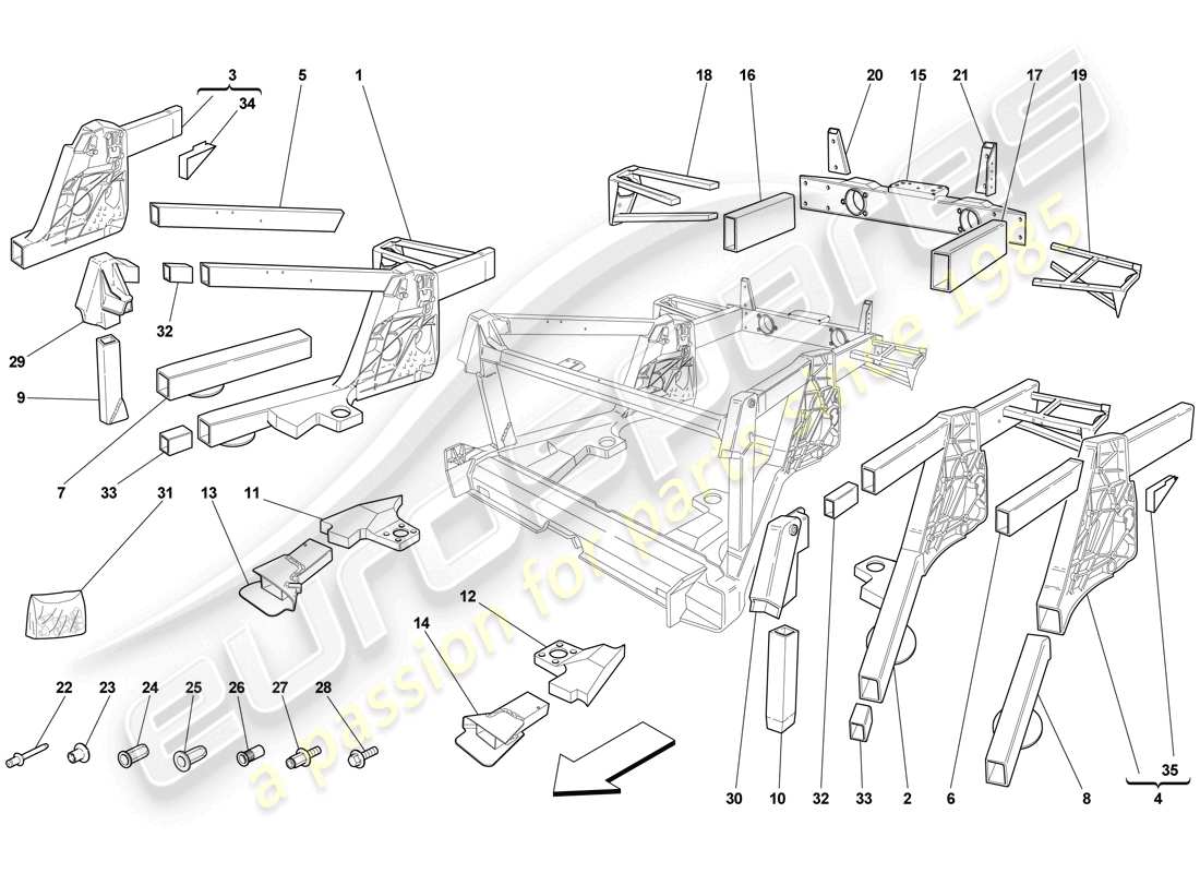 ferrari f430 scuderia (usa) chassis - hintere elementbaugruppen teilediagramm