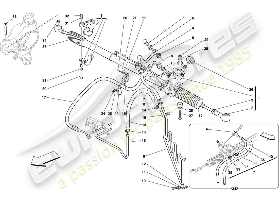 ferrari f430 coupe (usa) hydraulisches servolenkungsgehäuse und serpentinenspule – teilediagramm