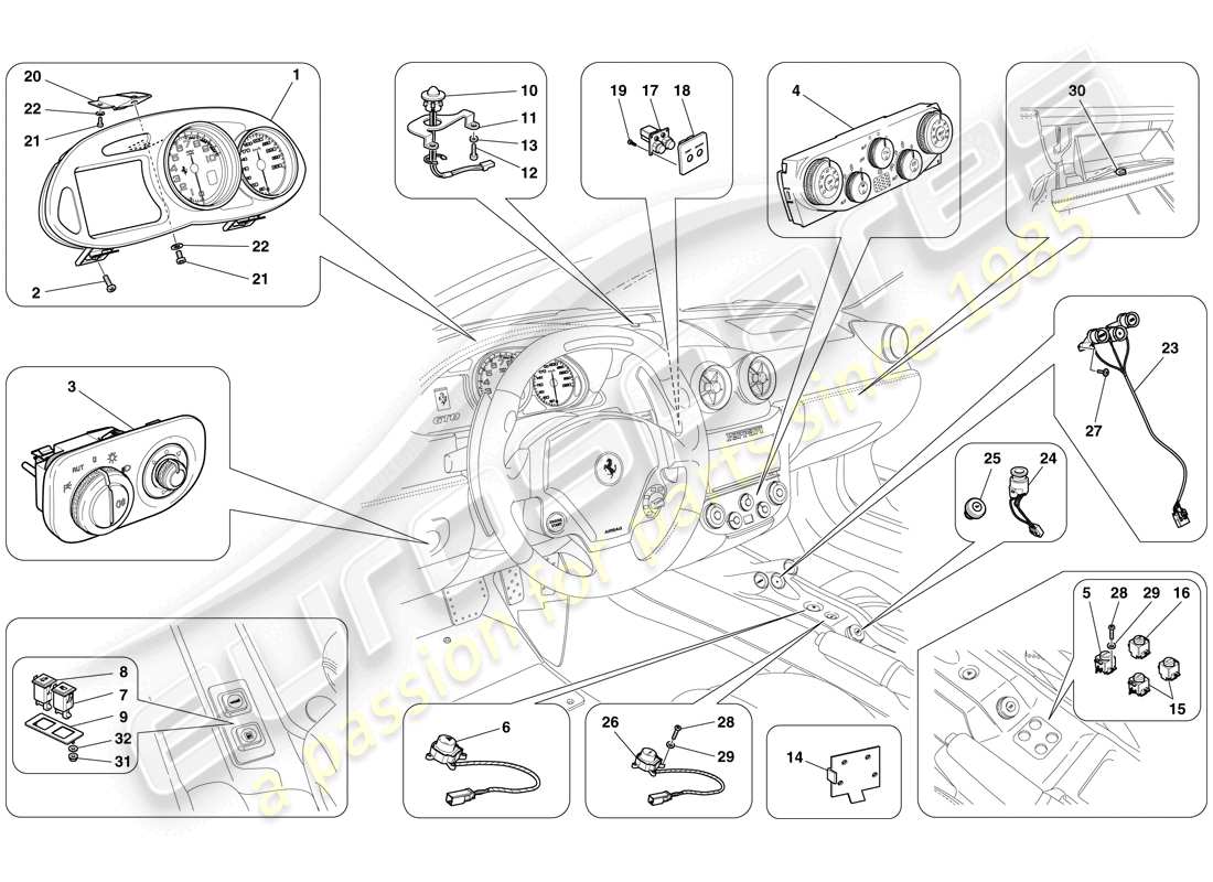 ferrari 599 gto (rhd) instrumentierung teilediagramm