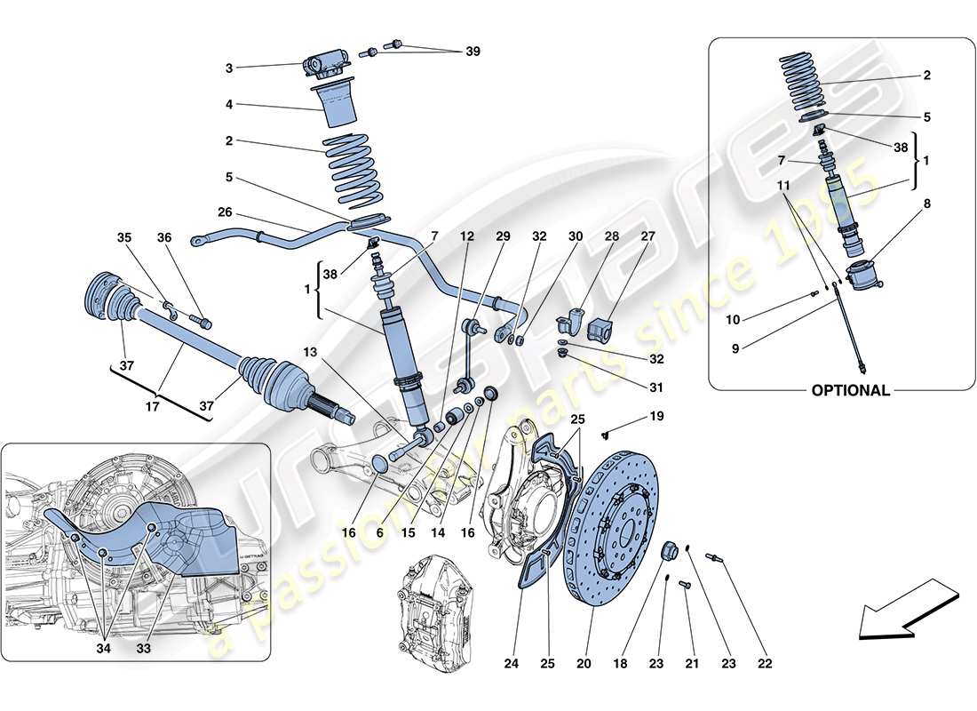ferrari ff (europe) hinterradaufhängung - teilediagramm stoßdämpfer und bremsscheibe