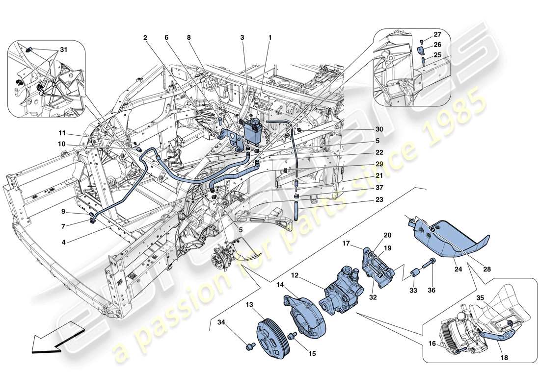 ferrari f12 berlinetta (usa) servolenkpumpe und reservoir teilediagramm