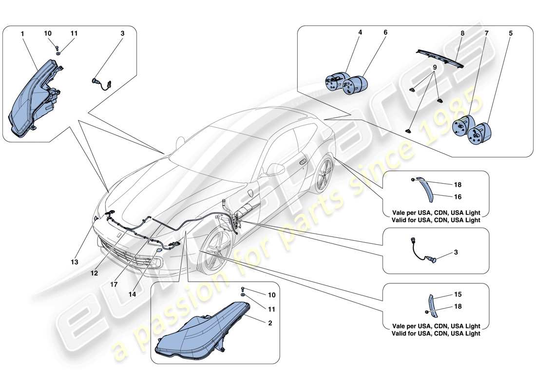 ferrari gtc4 lusso (usa) scheinwerfer und rücklichter ersatzteildiagramm