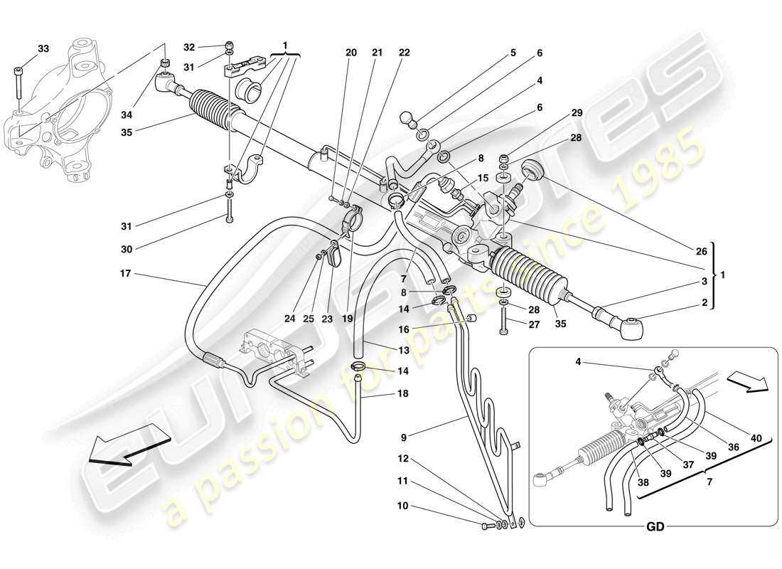 ferrari f430 spider (rhd) hydraulisches servolenkungsgehäuse und serpentinenspule – teilediagramm