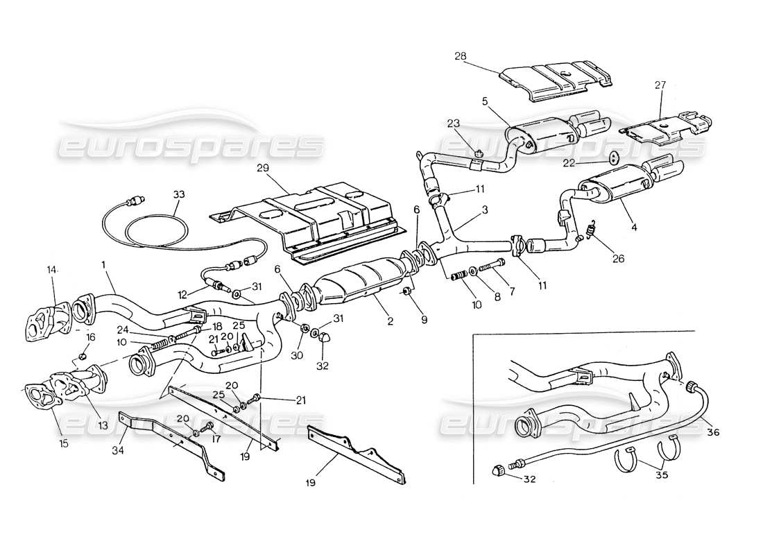 maserati 418 / 4.24v / 430 katalysiertes abgassystem, 4v teilediagramm