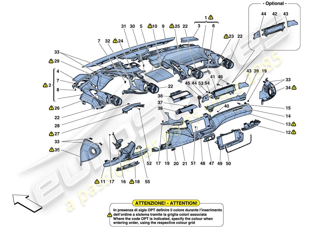 ferrari gtc4 lusso (usa) armaturenbrett – ausstattung teilediagramm