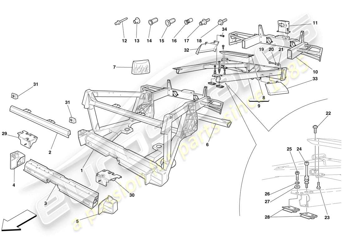 ferrari f430 scuderia (usa) fahrgestell - struktur, hintere elemente und platten ersatzteildiagramm