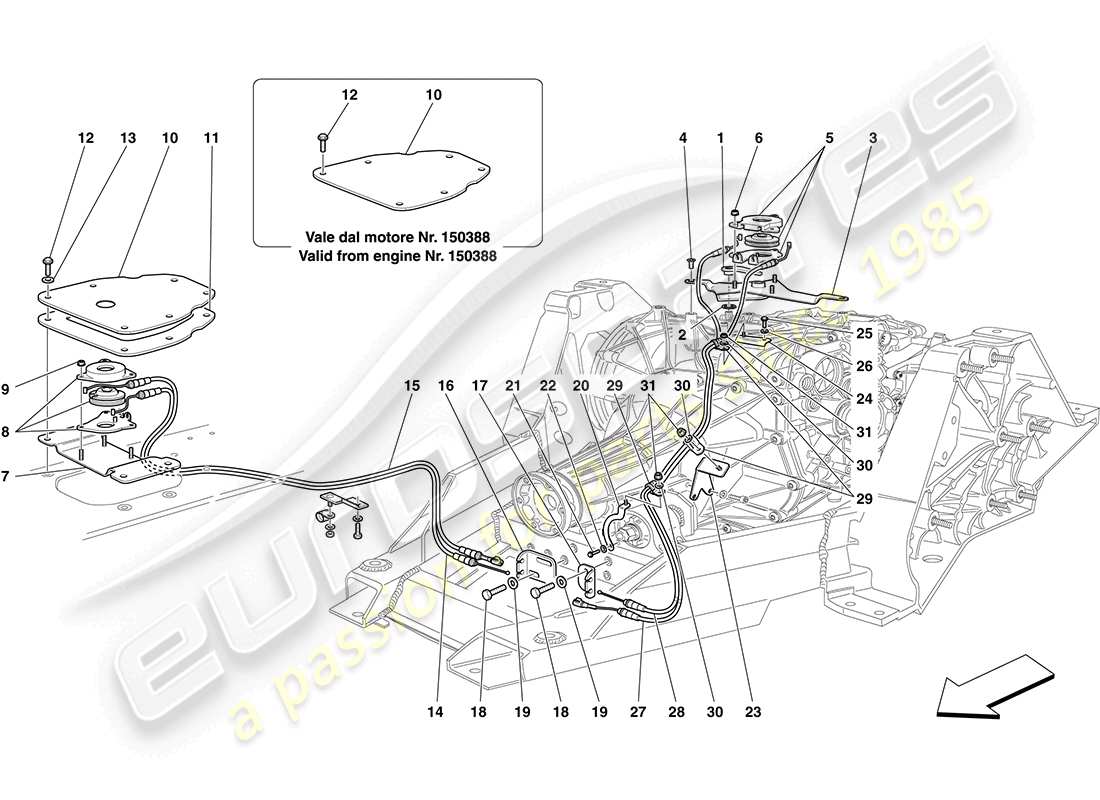 ferrari california (usa) teilediagramm für die entriegelungssteuerung des manuellen dct-getriebes