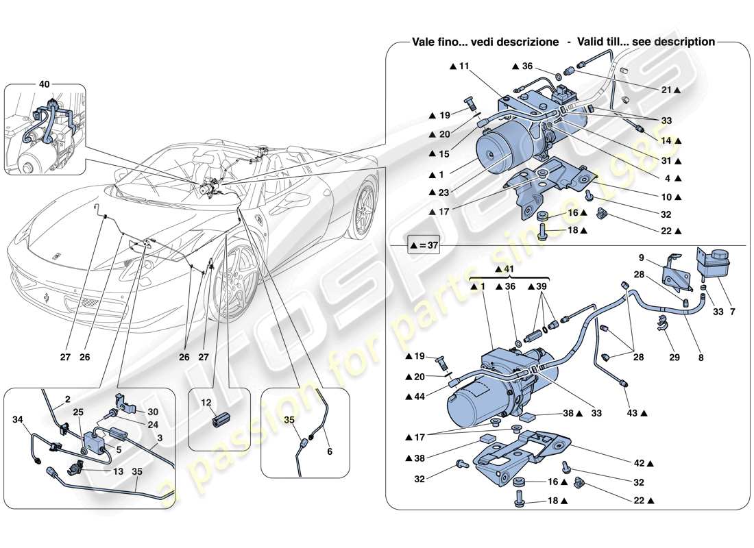 ferrari 458 spider (rhd) fahrzeughebesystem teilediagramm