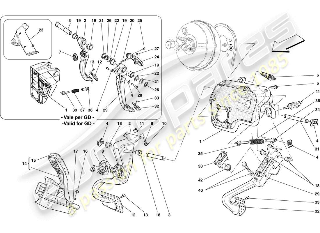 ferrari california (usa) komplette pedalboard-montage teilediagramm