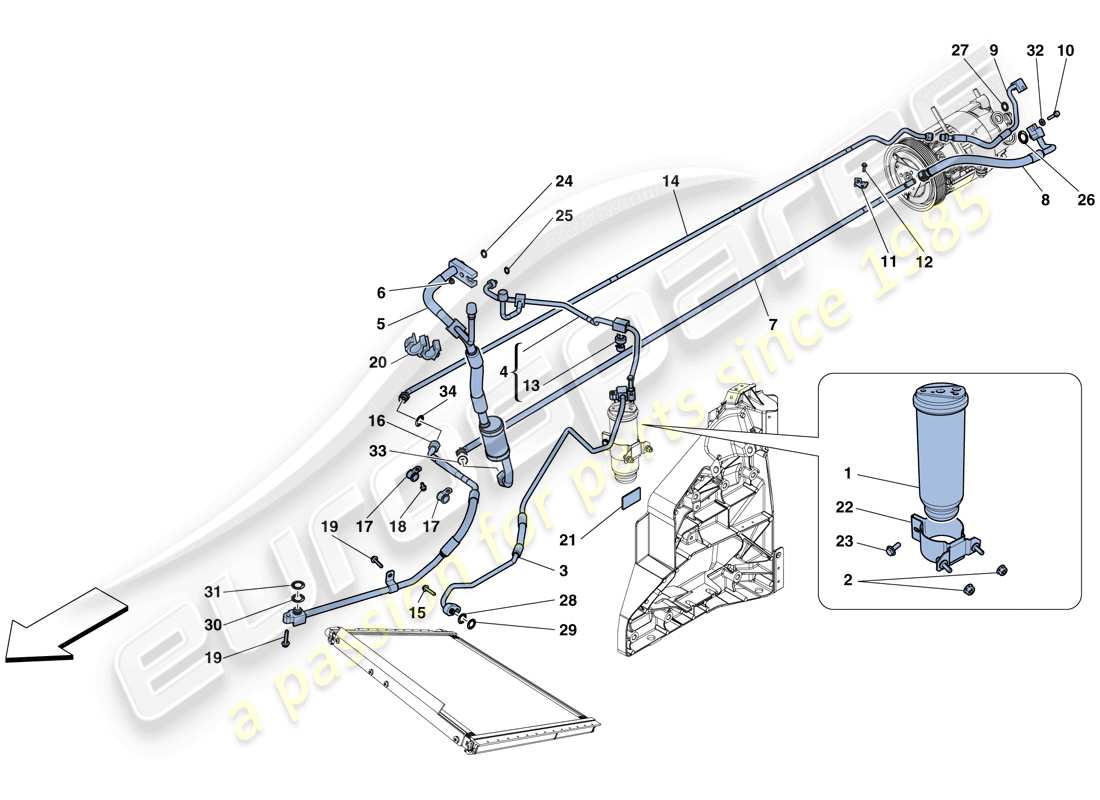 ferrari 458 spider (rhd) ac-system - freon-teilediagramm