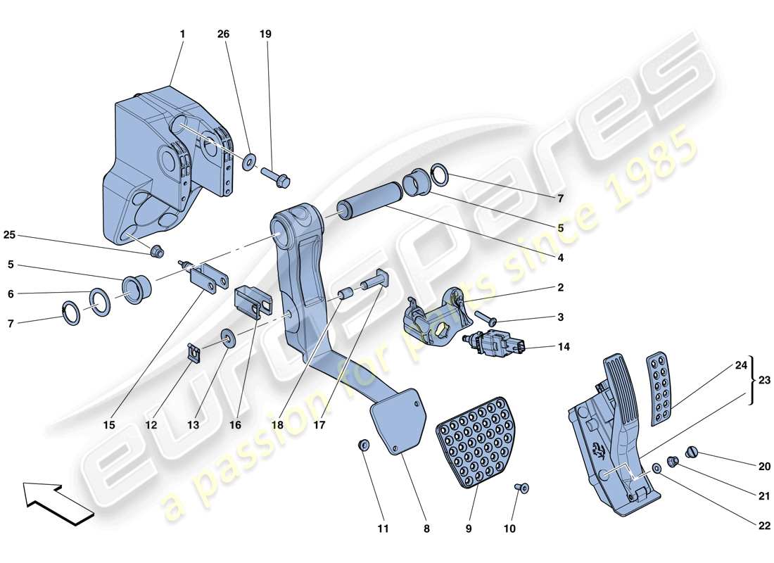 ferrari california t (rhd) komplette pedalboard-baugruppe teilediagramm