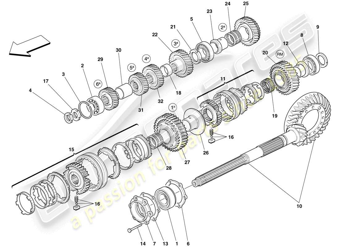 ferrari 612 scaglietti (rhd) sekundärgetriebe-wellenräder ersatzteildiagramm
