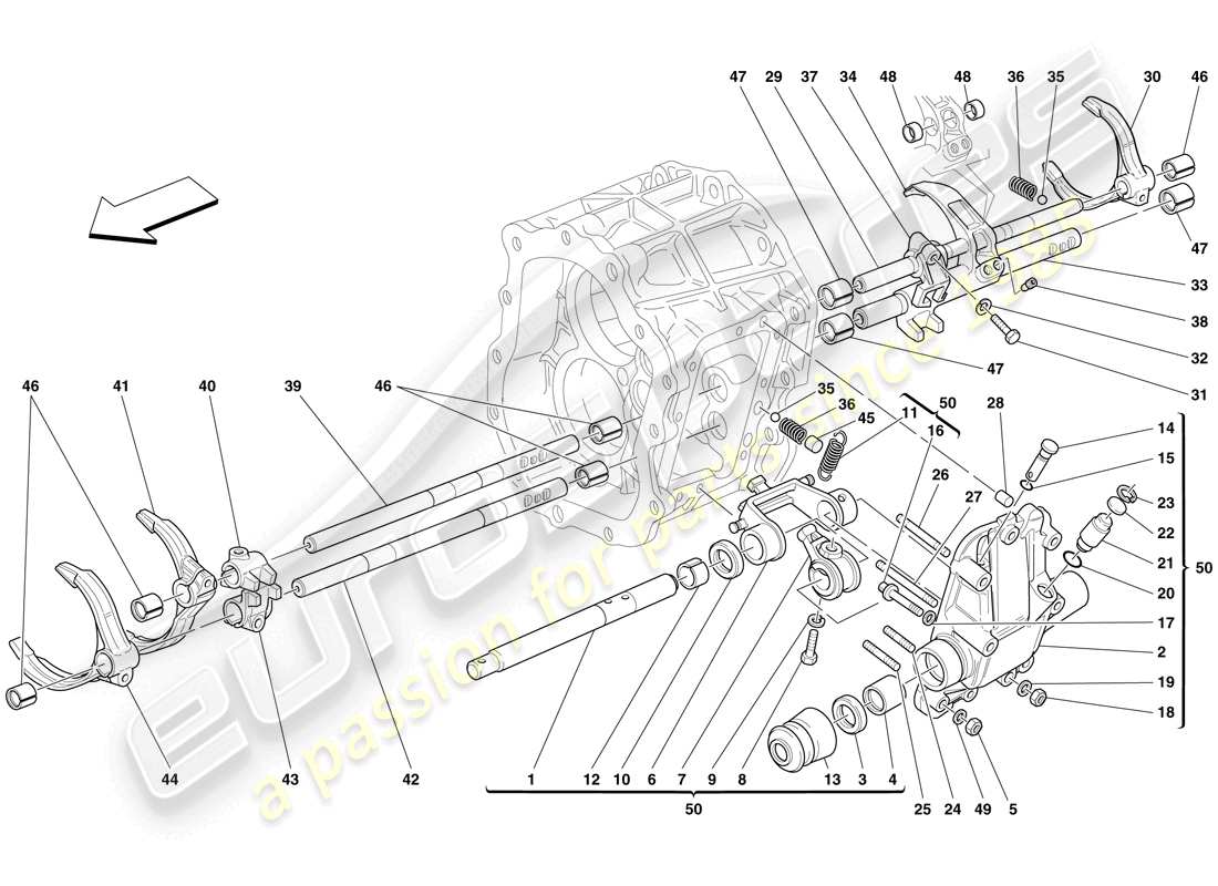 ferrari 612 scaglietti (europe) interne getriebesteuerung ersatzteildiagramm