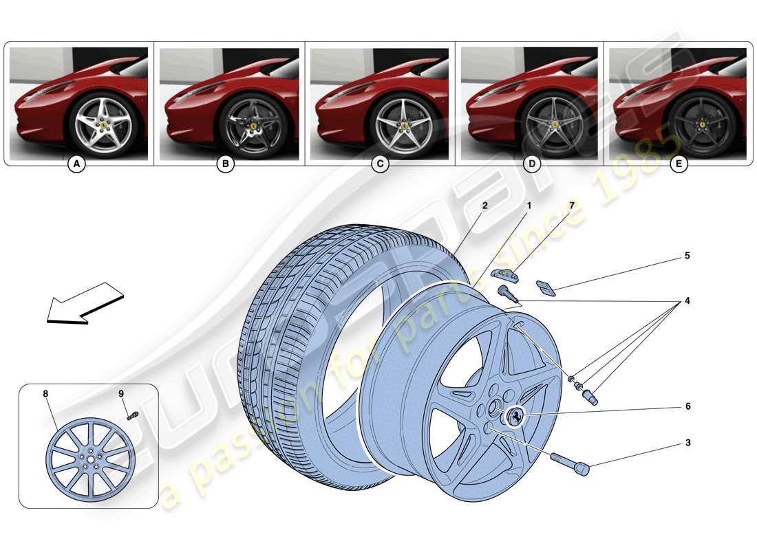 ferrari 458 spider (usa) räder ersatzteildiagramm