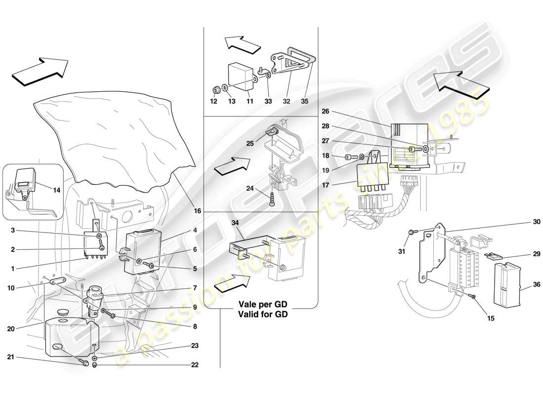 ferrari f430 scuderia (usa) teilediagramm für steuergeräte im vorderen fahrgastraum